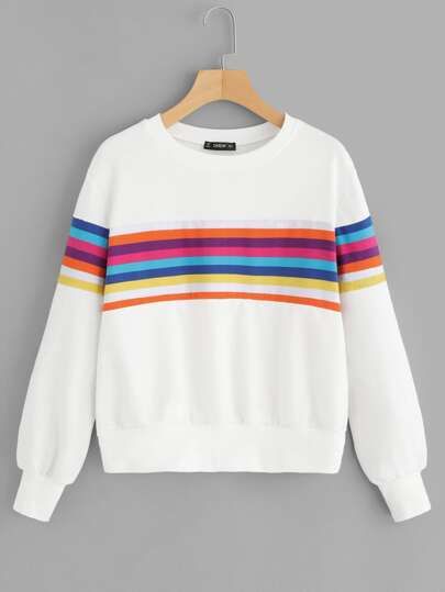 SHEIN Random Rainbow Stripe Pullover | SHEIN