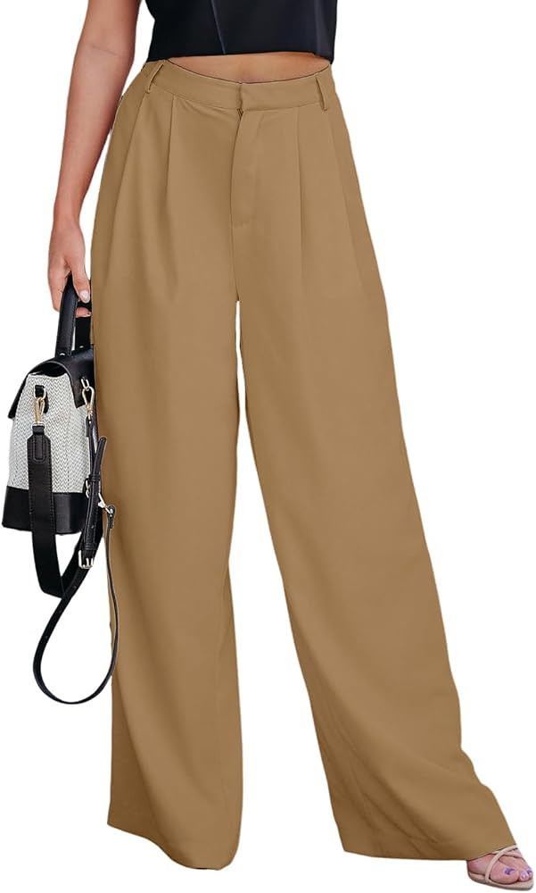 Dokotoo Wide Leg Womens Pants 2024 Work Business High Waisted Casual Dress Palazzo Flowy Trousers | Amazon (US)