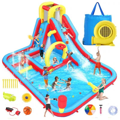 Adam 13X10ft Mega Inflatable Water Slide Park With 520W Turbo Blower - 6.8FT Giant Bounce House Combo, Commercial-Grade Slide & Basketball Hoop, 350LB | Wayfair North America
