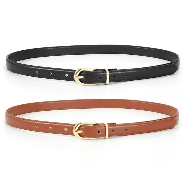 WHIPPY Skinny Leather Belt for Womens Ladies Waist Belts for Jeans Dress with Gold Alloy Buckle | Walmart (US)
