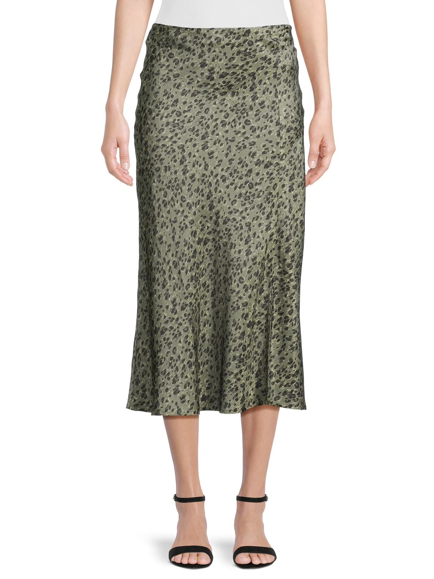 Time and Tru Women's Satin Midi Skirt with Side Slit, Sizes XS-XXXL | Walmart (US)