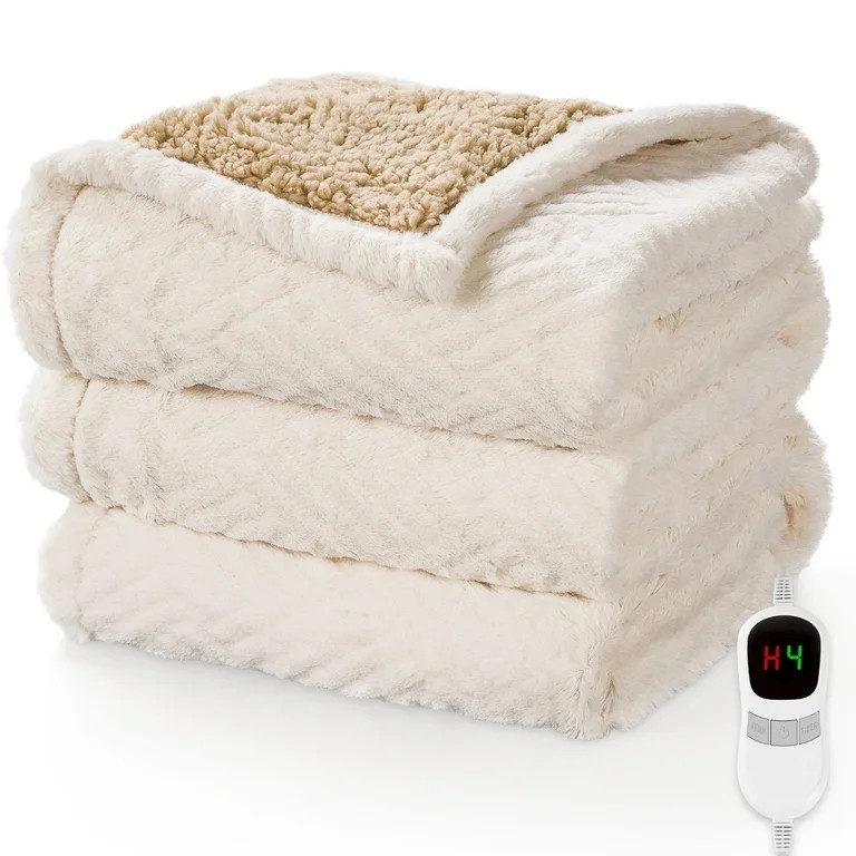 MARNUR Heated Blanket Extra Large Electric Throw  50"×72", Jacquard Faux Fur & Sherpa Heated Thr... | Walmart (US)