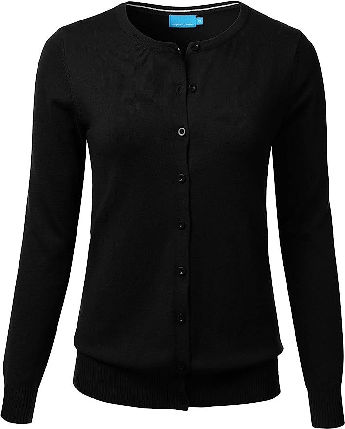 FLORIA Women's Button Down Crew Neck Long Sleeve Soft Knit Cardigan Sweater (S-3X) | Amazon (US)