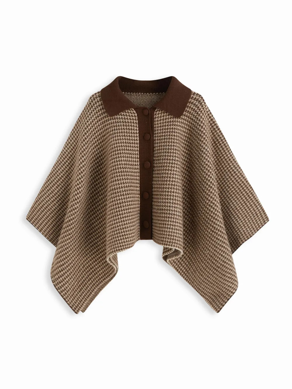 Tweed Knit Houndstooth Collar Cloak Sleeve Tweed Oversized Cardigan For Daily Casual | Cider