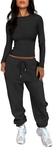ANRABESS Womens 2 Piece Sweatsuits Long Sleeve Tight Shirt Tops Joggers Fleece Sweatpants Sets 20... | Amazon (US)