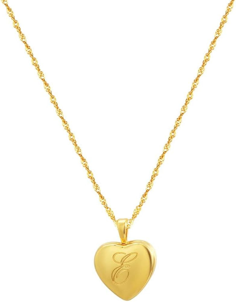 CAITLYNMINIMALIST 18K Gold Singapore Chain Initial Heart Locket Necklace for Women Gift for Her | Amazon (US)