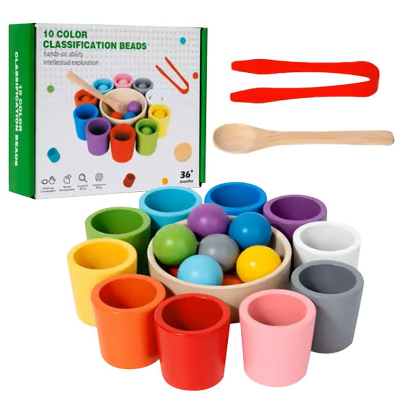 Rainbow Balls in Cups Toddler Montessori Toys, Wooden Colour Sorting Stacking Toys, Kids Preschoo... | Amazon (UK)