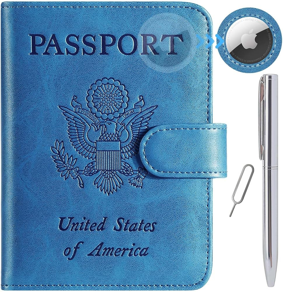 Airtag Passport Holder Cover Wallet RFID Blocking Leather Case Travel Essentials Luggage Accessor... | Amazon (US)
