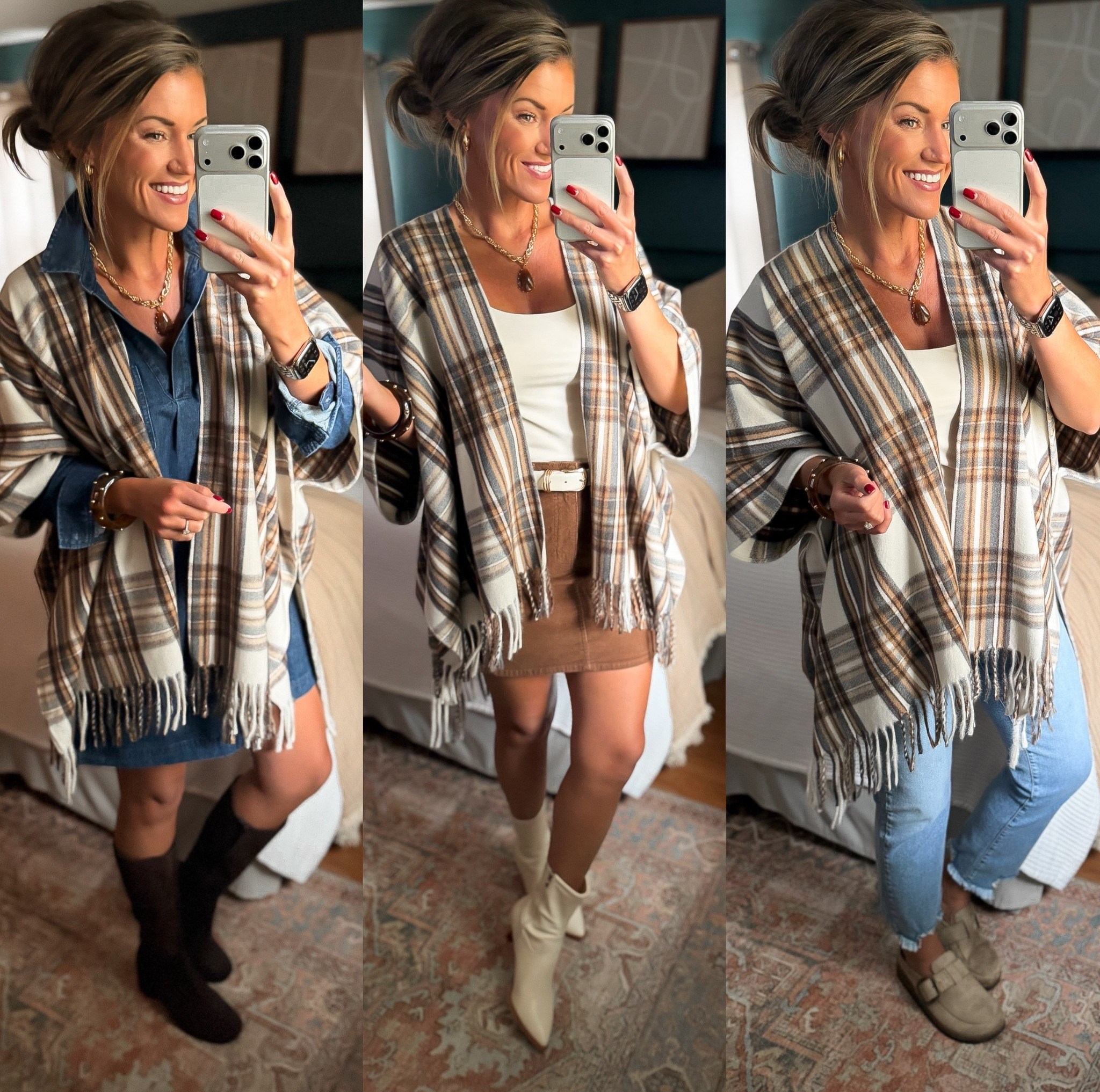 Styling this Walmart poncho 3 ways. 
The plaid print screams Fall  

#LTKStyleTip #LTKSeasonal #LTKHoliday