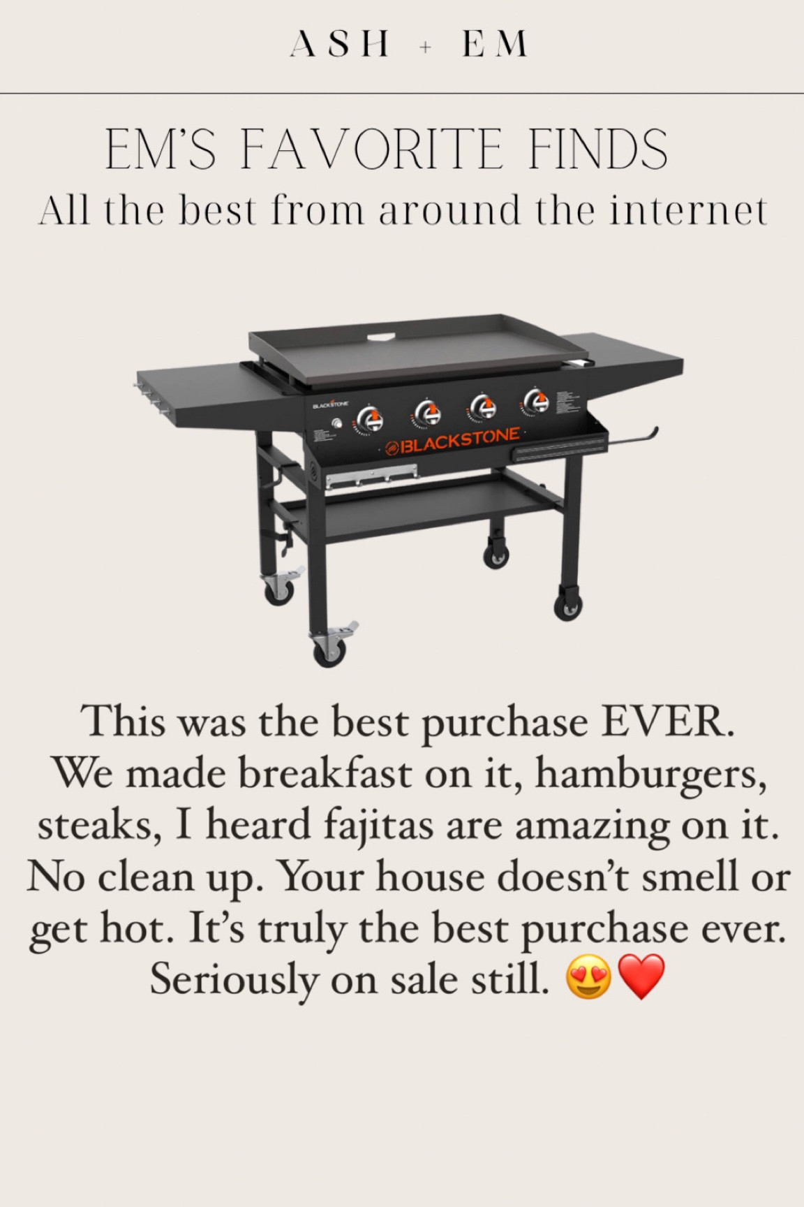 The Blackstone is ON SALE! The best purchase ever. And the perfect Father’s Day Gift. You won’t need a grill anymore. 🤷🏼‍♀️😳 This was the best purchase EVER. 
We made breakfast on it, hamburgers, steaks, I heard fajitas are amazing on it. No clean up. Your house doesn’t smell or get hot. It’s truly the best purchase ever. Seriously on sale still. 😍❤️

#LTKhome #LTKmens #LTKGiftGuide