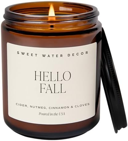 Sweet Water Decor Hello Fall Candle, 9oz Amber Jar, Autumn Scents for Home | Amazon (US)