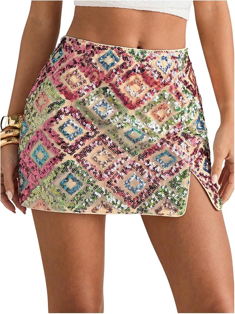 MakeMeChic Women's Sparkly Sequin Low Rise Mini Skirt with Micro Shorts Sequin Skort Outfit Inspo | Amazon (US)