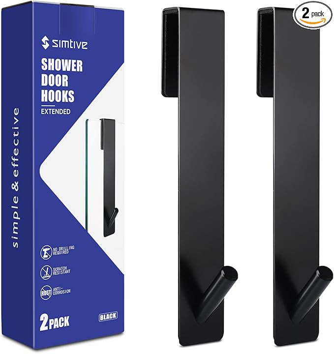 Simtive Extended Shower Door Hooks (7-Inch), Over Door Hooks for Bathroom Frameless Glass Shower ... | Amazon (US)