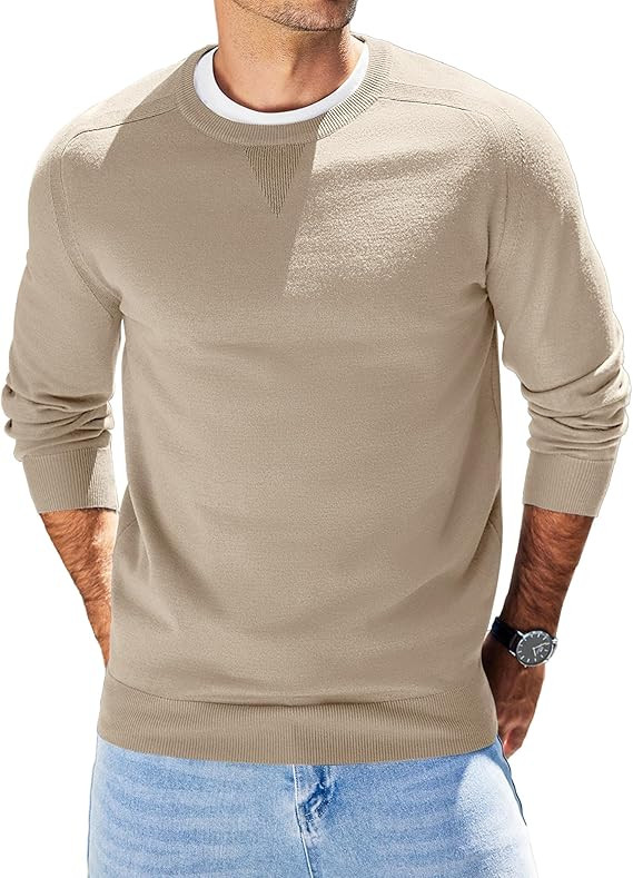 COOFANDY Mens Sweater Crewneck Pullover Long Sleeve Lightweight Sweater Plain Knit Silm Fit | Amazon (US)