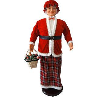 58 in. Christmas Dancing Mrs. Claus with Tartan Skirt and Gift Basket | The Home Depot