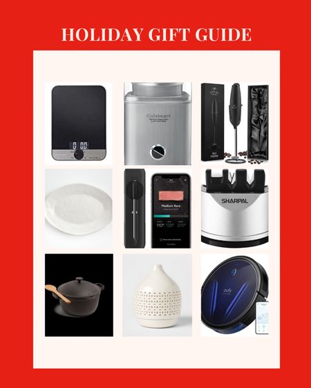 Holiday gift guide for the Home. Food scale, ice cream maker, platter, frother, knife sharpener, food thermometer, pot, diffuser, vacuum 

#LTKGiftGuide #LTKHoliday #LTKCyberweek