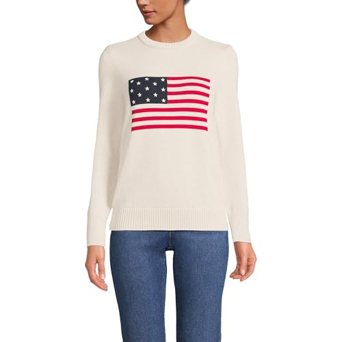 Lands' End Women's Cotton Drifter Crew Neck Sweater - Embroidered | Amazon (US)