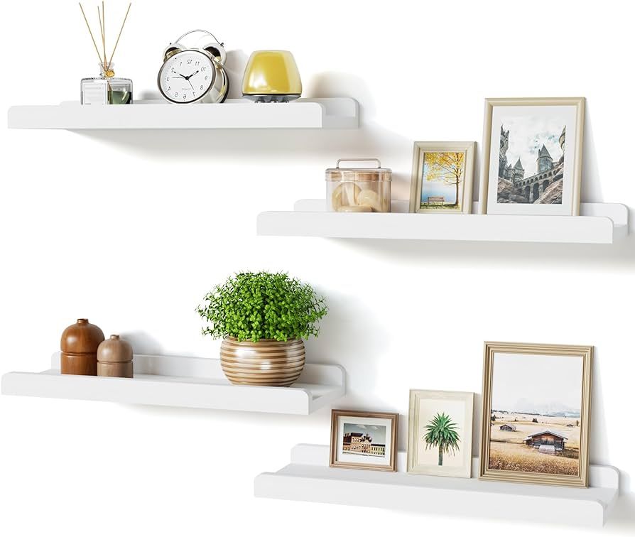 Love-KANKEI White Floating Shelves for Wall Set of 4, Wood Wall Shelves with Lip,15.6 Inch Rustic... | Amazon (US)