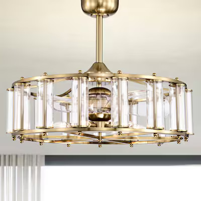 Warehouse of Tiffany 28.3-in Brass with Clear Blades LED Indoor Ceiling Fan with Light and Remote... | Lowe's