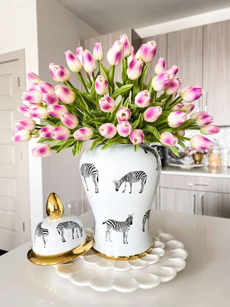 Animal Print White Porcelain Ginger Jar Decorative Vase | Etsy (US)