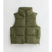Petite Khaki Crop Puffer Gilet New Look | New Look (UK)