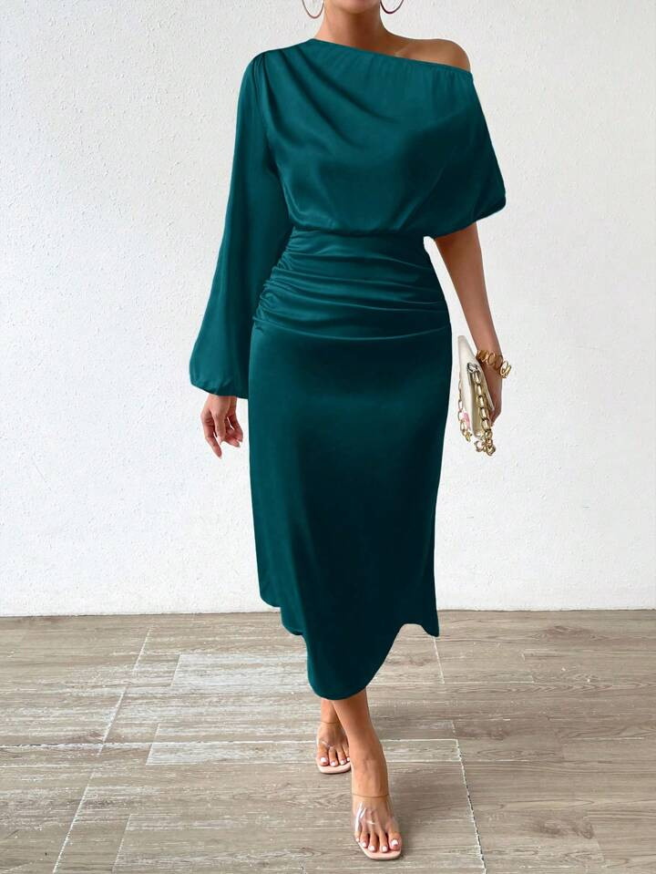 SHEIN Privé Asymmetrical Neckline Satin Dress | SHEIN