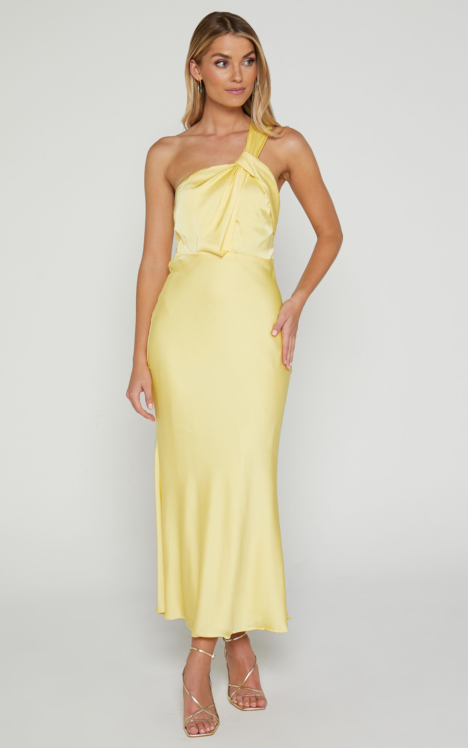 Carmella Midi Dress - One Shoulder Twist Detail Dress in Butter Yellow | Showpo (US, UK & Europe)