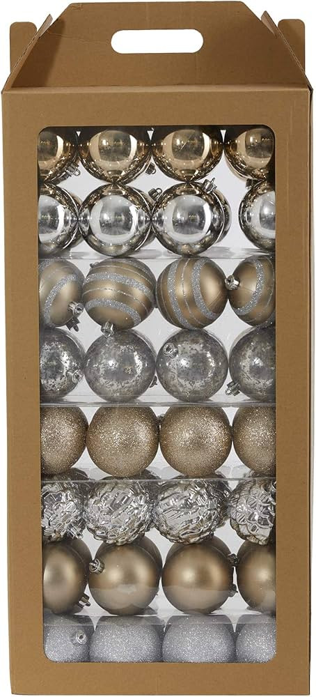 Holiday Shatterproof, 64 Count Christmas Tree Ornament Set, 80mm with Re-Useable Box | Amazon (US)