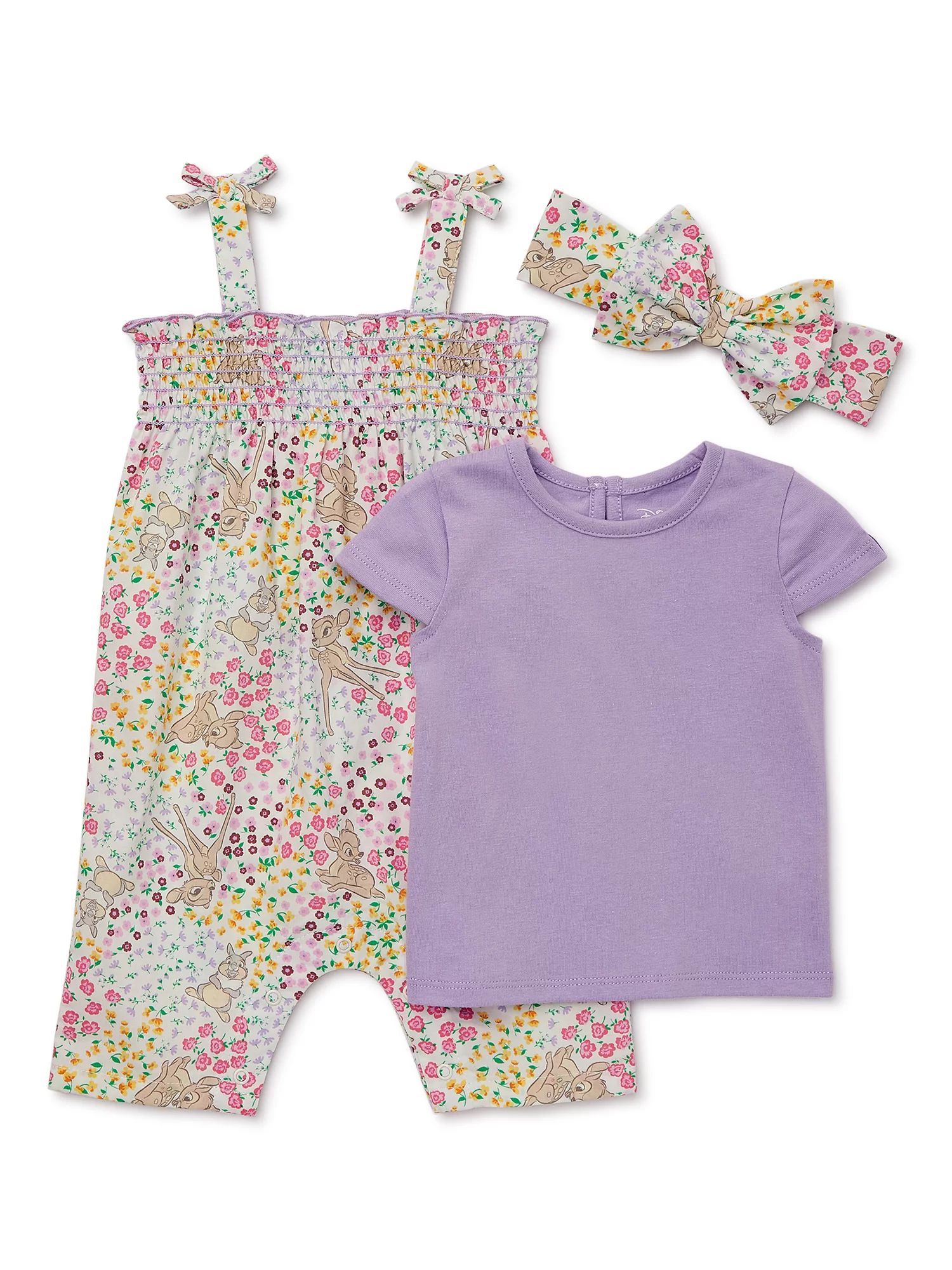Disney Bambi Baby Girls Romper, Tee and Headband Set, 3-Piece, Sizes 0-24 Months - Walmart.com | Walmart (US)