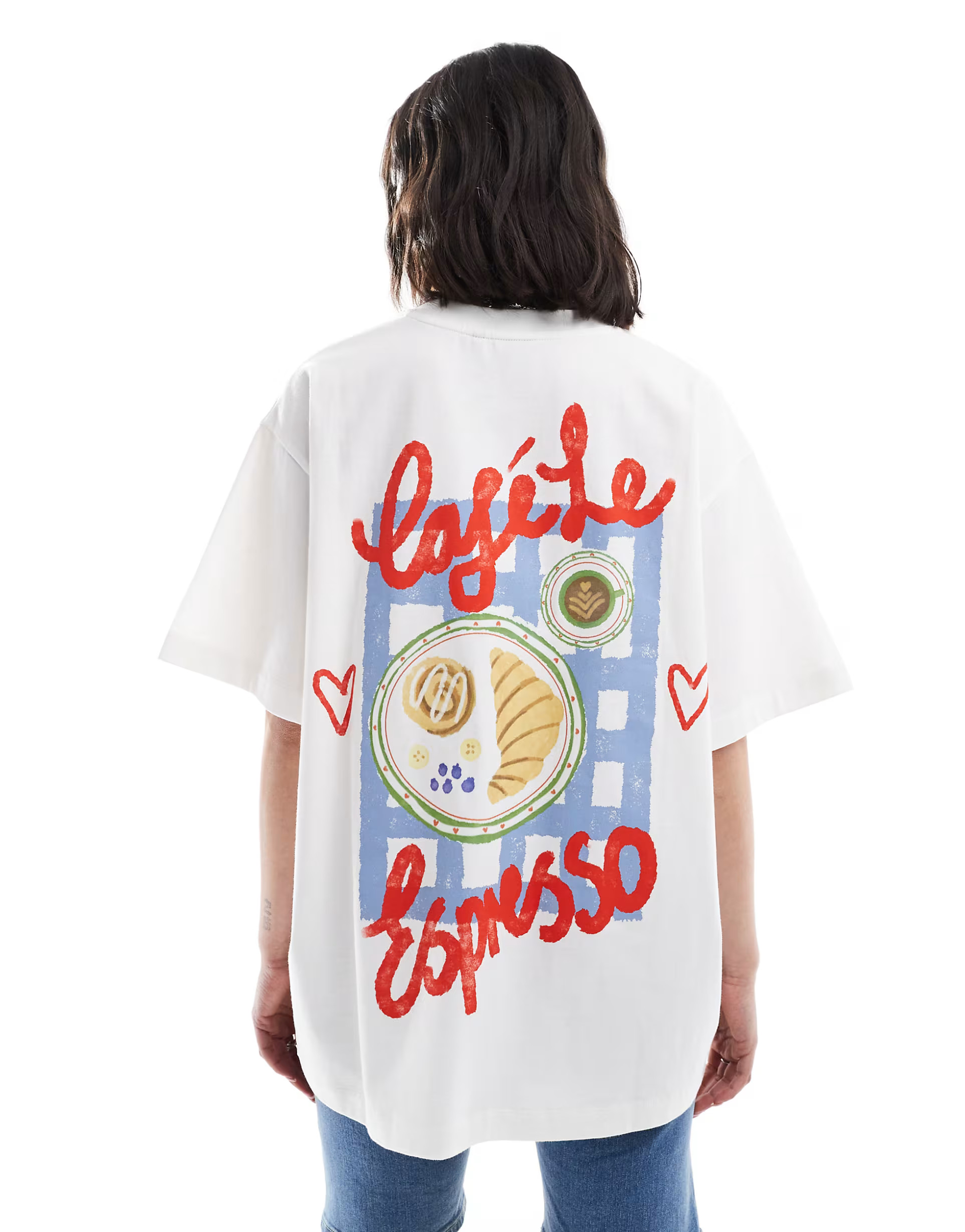 ASOS DESIGN Oversized T-shirt  with cafe le espresso back print graphic in white | ASOS (Global)