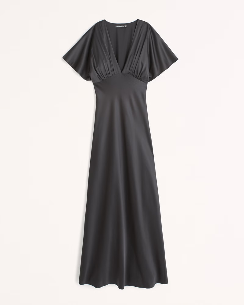 Flutter Sleeve Satin Maxi Dress | Abercrombie & Fitch (US)
