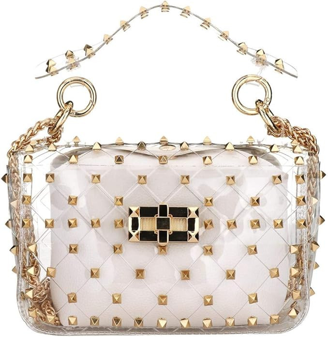 Fashion 2 in 1 Clear Tote Bag Rivet Transparent Design Handbag Metal Chain Clutch Purse Shoulder ... | Amazon (US)