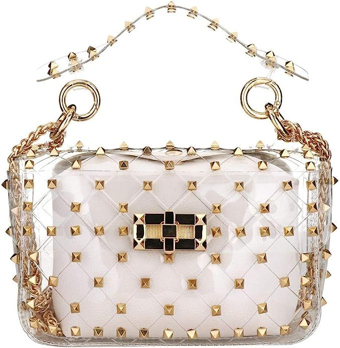 Fashion 2 in 1 Clear Tote Bag Rivet Transparent Design Handbag Metal Chain Clutch Purse Shoulder ... | Amazon (US)