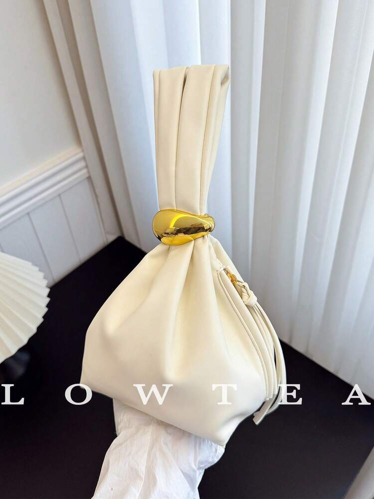 Low Tea 1pc Solid Color PU Leather Handbag For Women, Personalized Mini Cloud Pleated Bag With Metal Decor Zipper Closure, Suitable For Daily And Outing Use | SHEIN