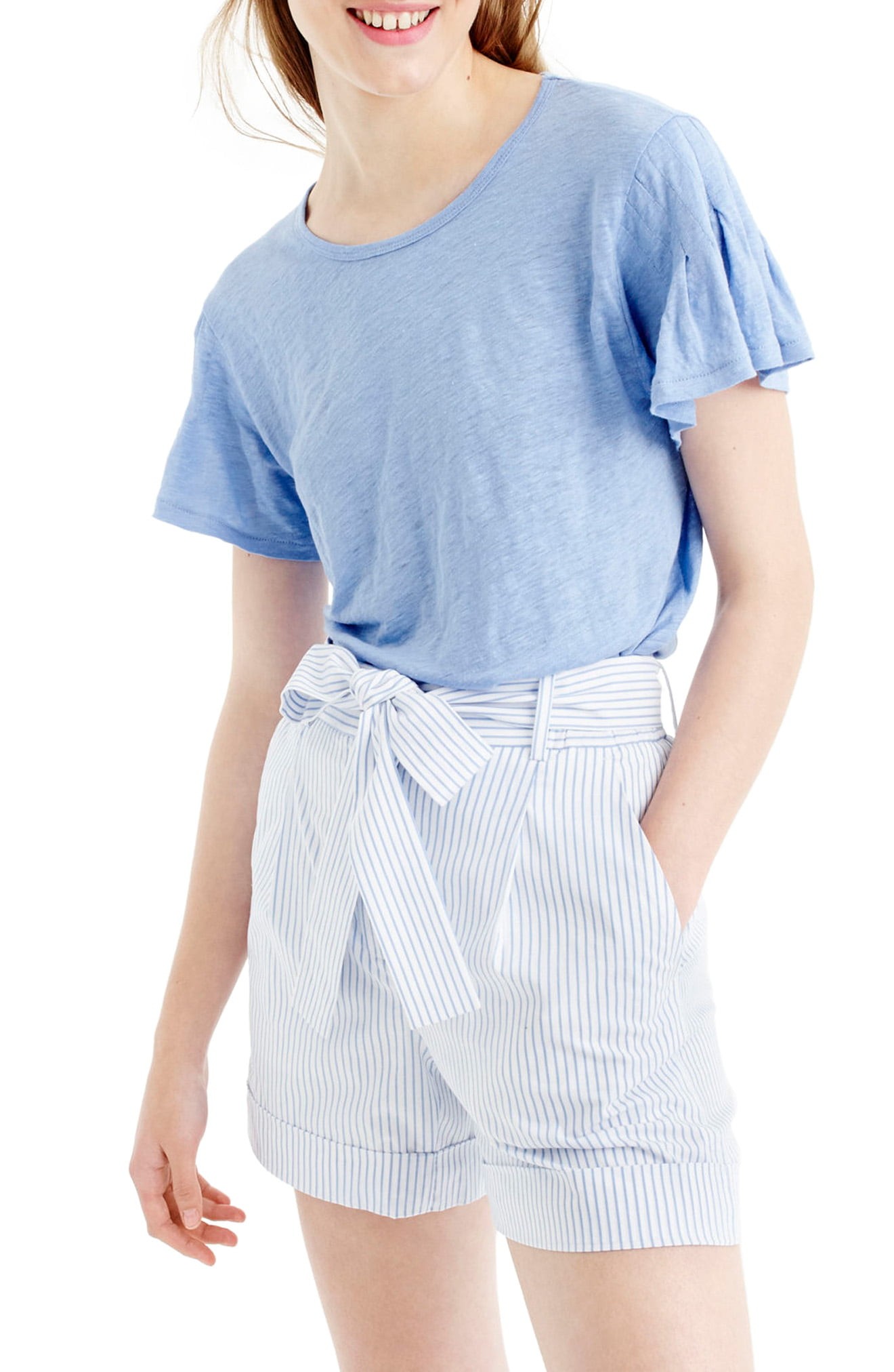 J.Crew Linen Flutter Sleeve Tee | Nordstrom