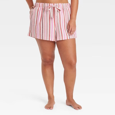 Women's Striped Flannel Pajama Shorts - Auden™ Red/Pink 1X | Target