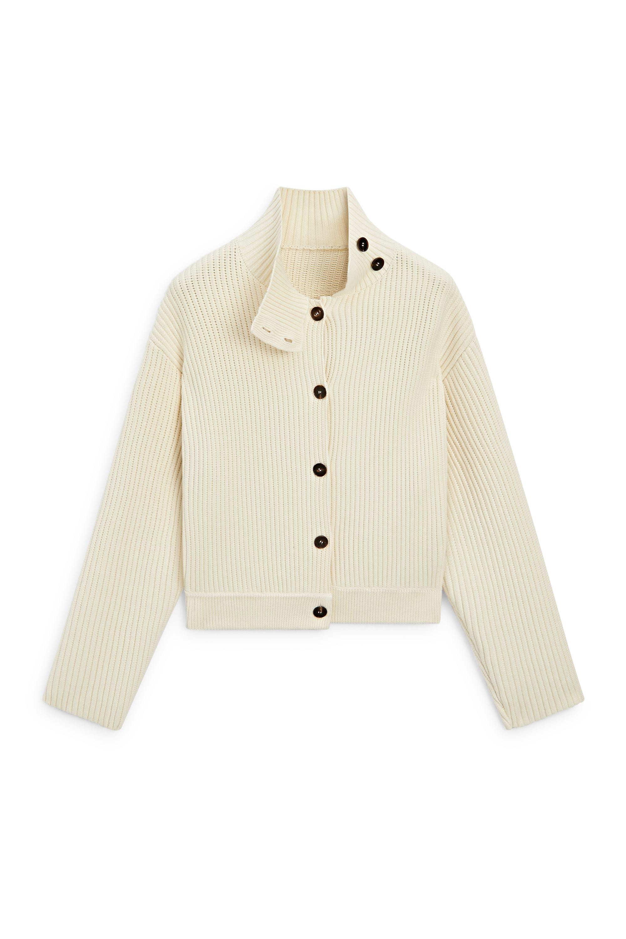 100% cotton turtleneck knit cardigan - CREAM | Massimo Dutti UK