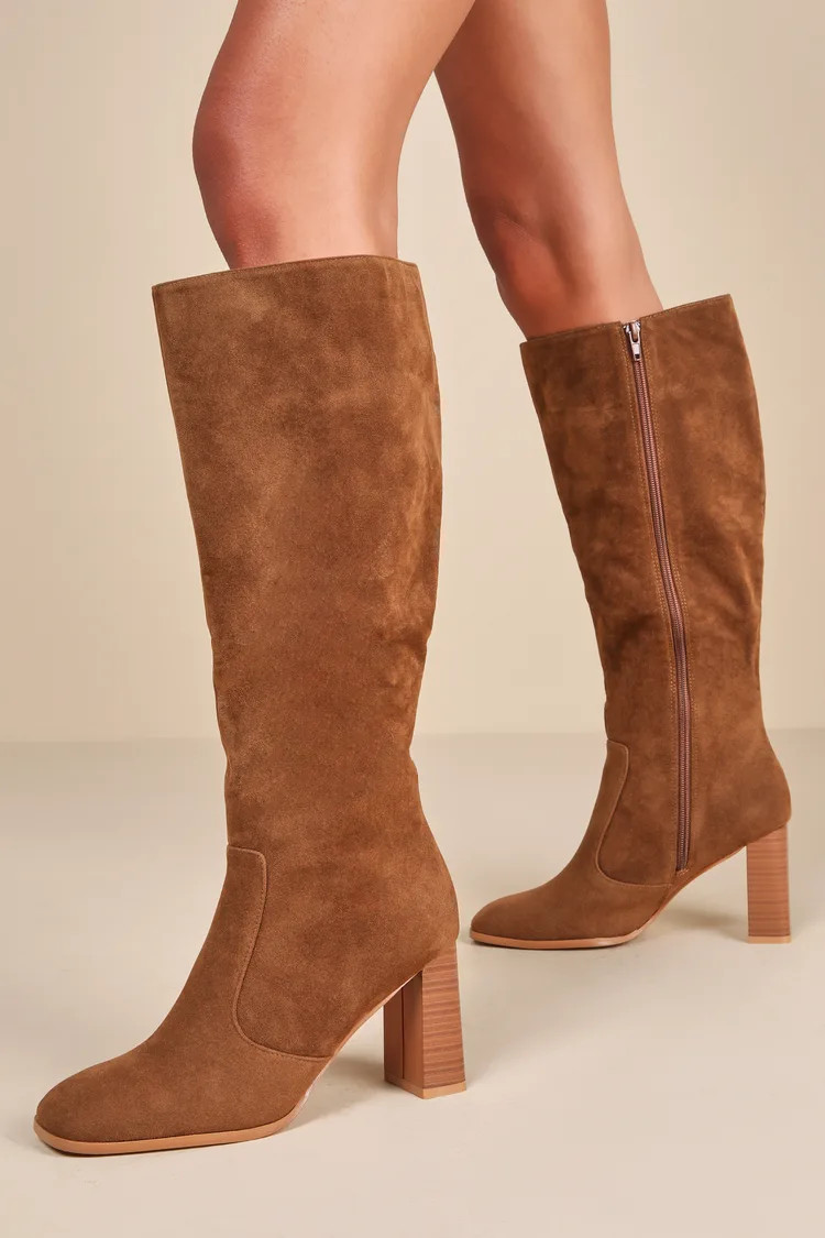 Arabelle Chestnut Suede Square Toe Knee-High Boots | Lulus