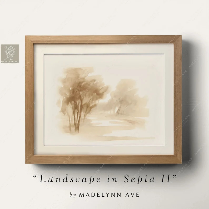 Neutral Sepia Watercolor Wall Art Print Modern Minimalist Landscape for Living Room, Entryway, or... | Etsy (Global)