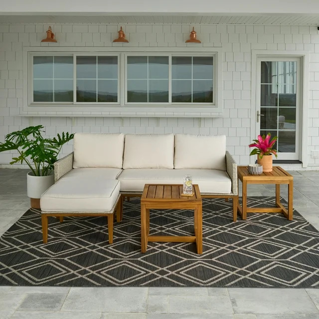 Better Homes & Gardens Davenport Sofa Lounger with Two Acacia Wood Table with Cushions - White | Walmart (US)