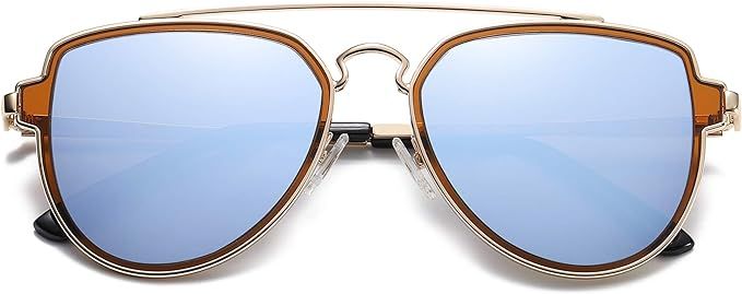 SOJOS Polarized Double Bridge Aviator Sunglasses for Men Women Mirrored Lens SJ1051 | Amazon (US)