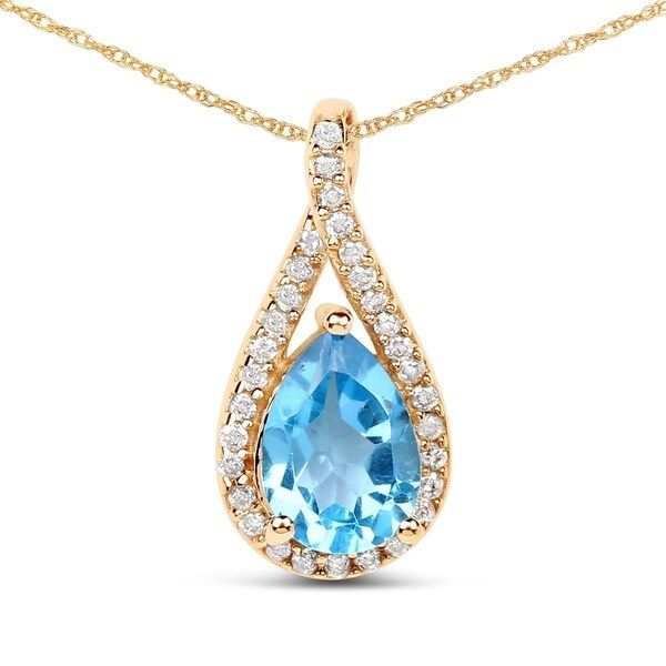 Malaika 14k Yellow Gold 0.89-carat Genuine Swiss Blue Topaz and White Diamond Pendant | Bed Bath & Beyond