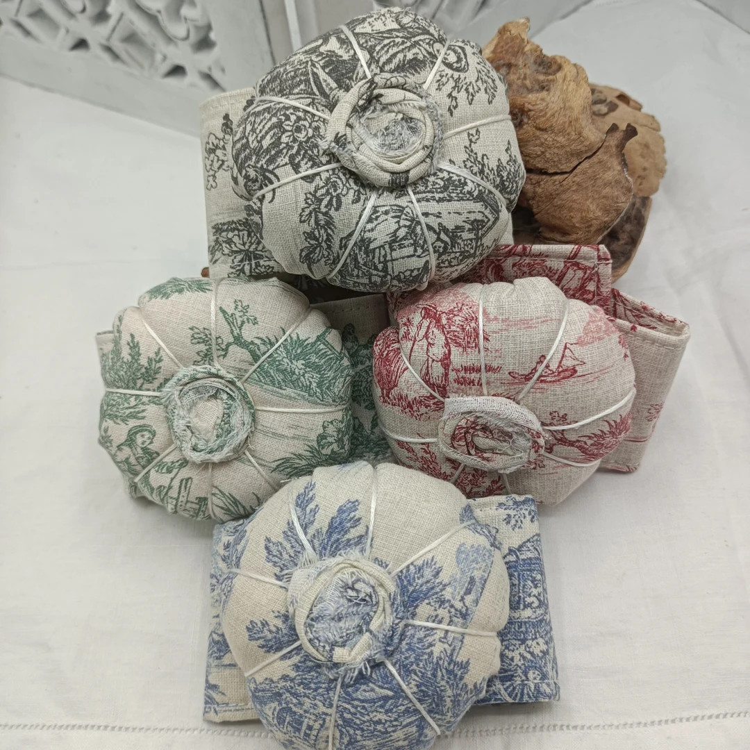 Wrist Pin Cushion Toile De Jouy Cotton Print Red Blue Green or Grey Pastoral Scene Handmade - Ets... | Etsy (US)