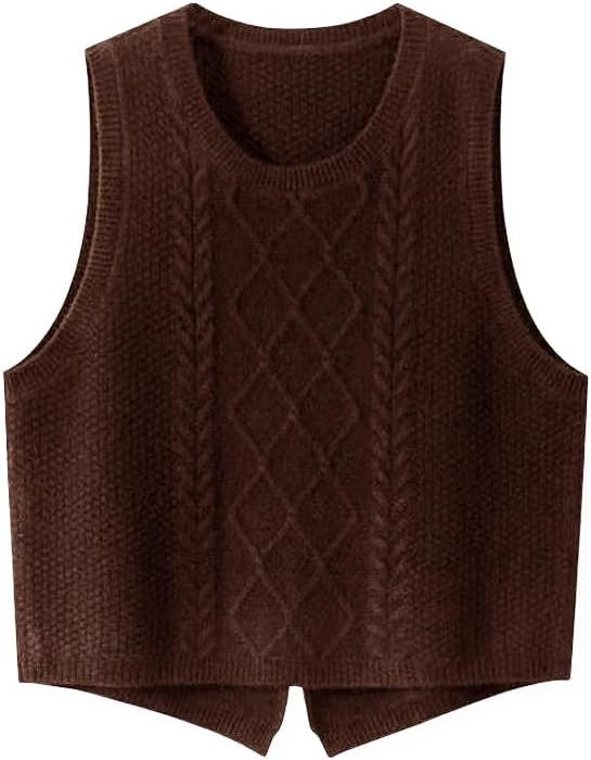 100% Merino Wool Sweaters Women's Female Fall Winter Knitted Pullover Crew Neck Waistcoat Sleevel... | Amazon (US)