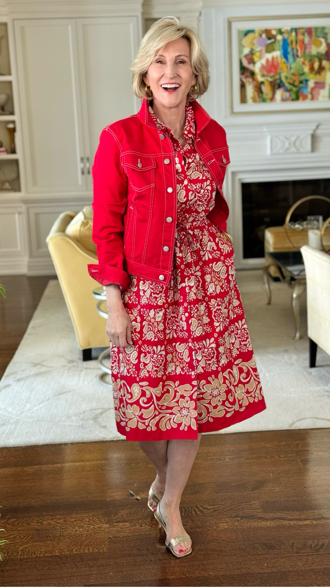 This outfit is proof that getting dressed can be both easy and fun ❤️

I’m wearing a patterned shirtdress from Talbots that does all the work for you—light, comfortable, and polished in that effortless way we all love. I layered it with a red denim jacket for a little structure and a pop of color that instantly pulls everything together.

It’s the kind of look that works for lunch, errands, or an impromptu coffee date… basically real life. Comfortable, classic, and just bold enough to feel special.

#LTKOver40 #LTKSeasonal #LTKootd
