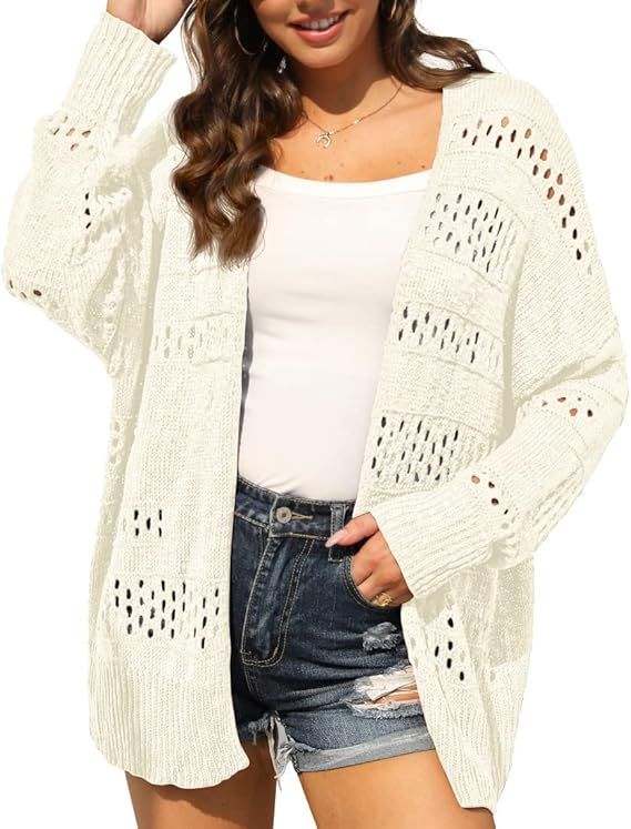 GRECERELLE Womens Lightweight Summer Crochet Cardigan Loose Soft Kimonos Boho Drape Open Front Kn... | Amazon (US)