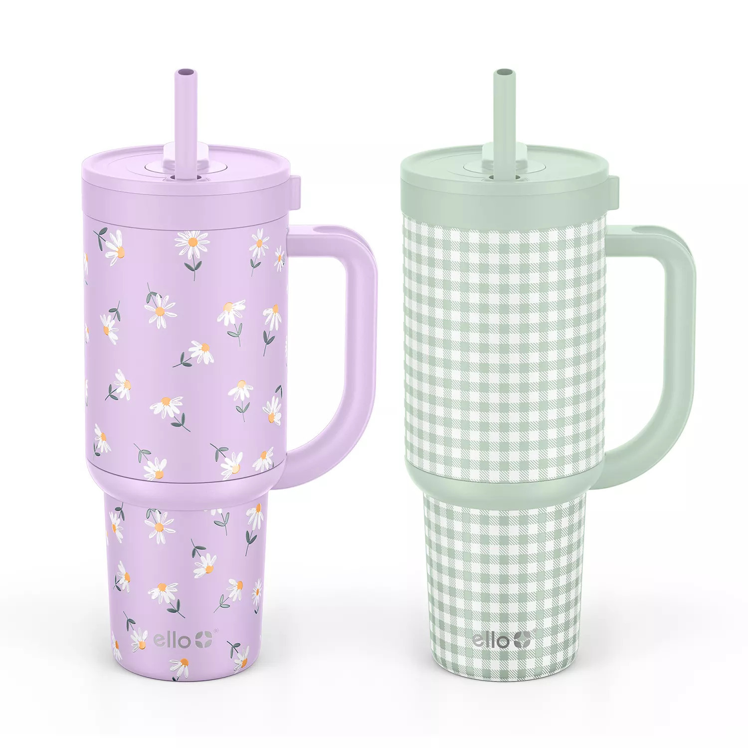 Ello Oasis 30oz Stainless Steel Tumbler - Daisy/Green Gingam:- Daisy / Green Gingham | Sam's Club