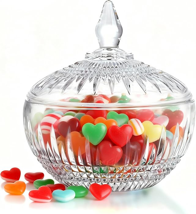 kanpura 600ml/21oz Large Glass Candy Dish with Lid,Clear Crystal Candy Jar with Lid,Decorative Gl... | Amazon (US)