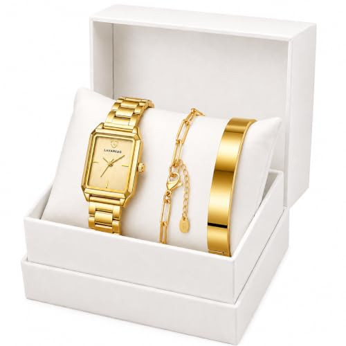 Timever Gold Watch Bracelet Set for Women, 18K Gold Plated Clover Lucky Bracelet Bangle, Elegant Dainty Jewelry Set, Valentines Day Anniversary Birthday Gift for Her (Gift Box Included) | Amazon (US)