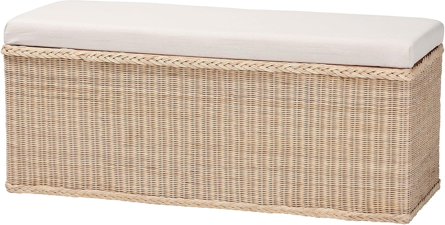 Bali & pari Barid Braided Natural Rattan Storage Bench with Cushioned Lift-Top Lid – Coastal Bo... | Amazon (US)